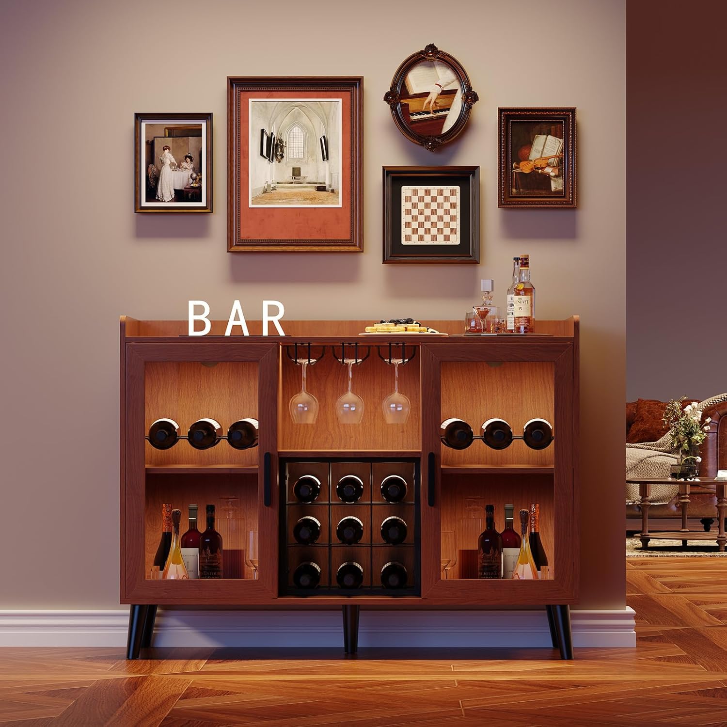 Mueble Barra de Vino con Estante y Luces LED - Takywep