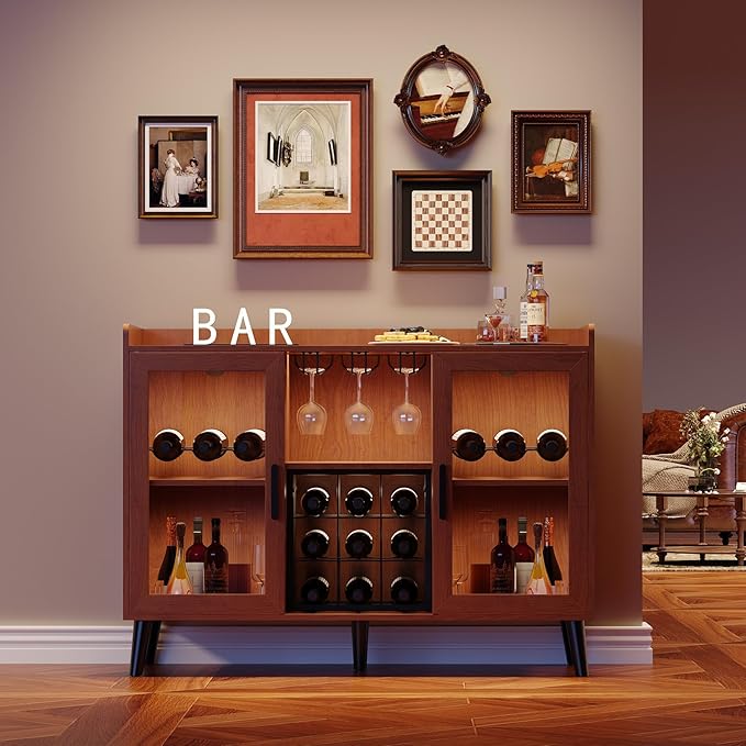 Mueble Barra de Vino con Estante y Luz LED, Sideboard para Cocina miniatura 5