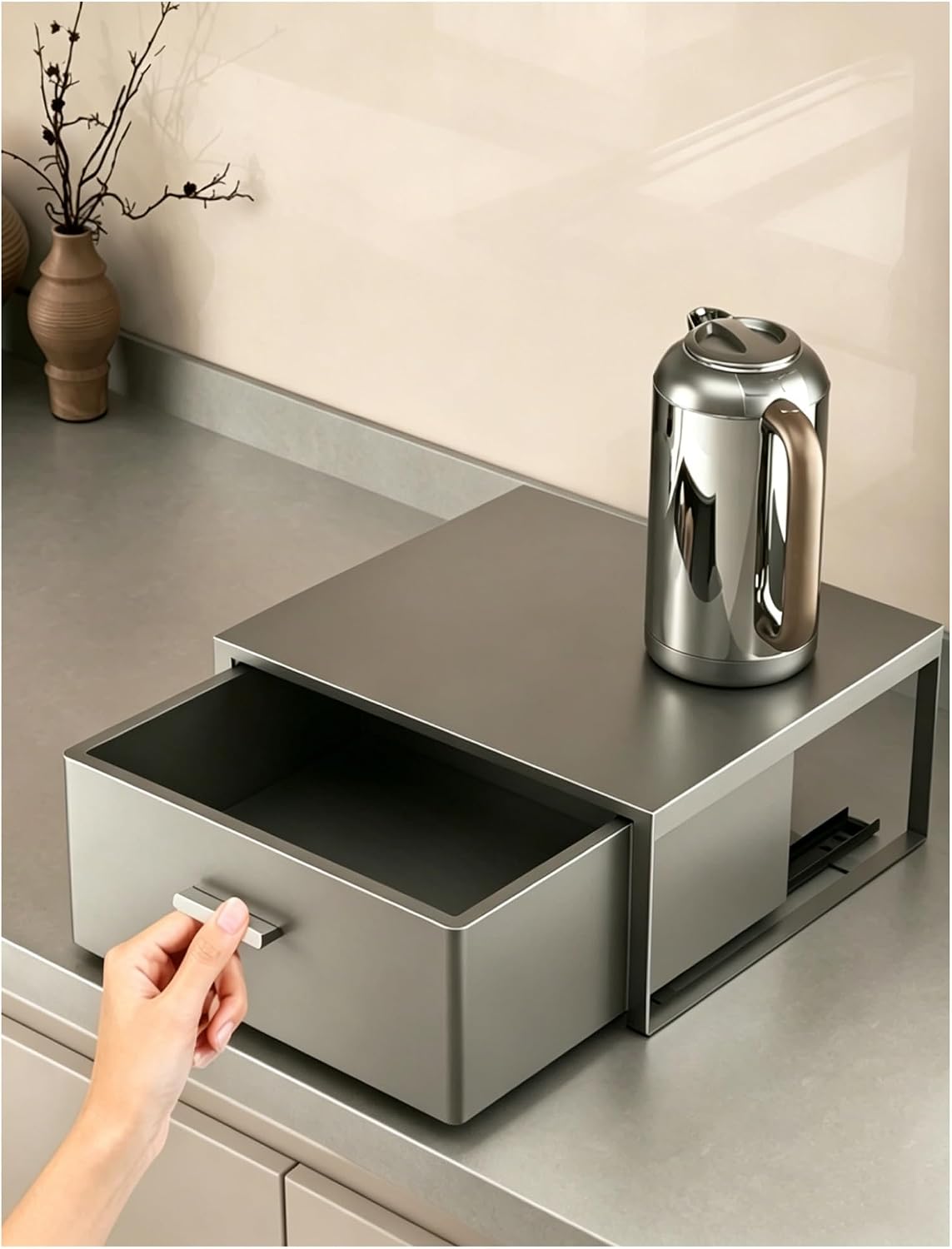 Kitchen Countertop Organizer Appliance Stand With Pull-Out Drawer, Microwaves, Coffee Station & Kitchen Appliance Storage(Gray,30cm/11.8in)