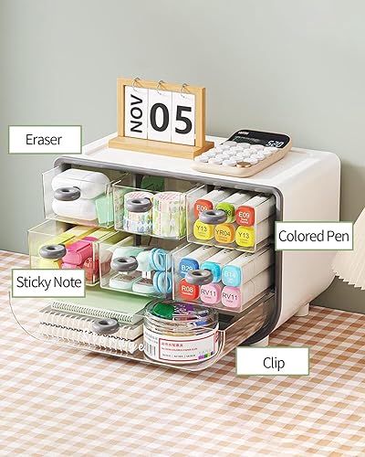 Miniatura 3 de Organizador multifuncional de escritorio, papelería cosmética organizador de gran capacidad, caja transparente de joyería gris LCC539-02