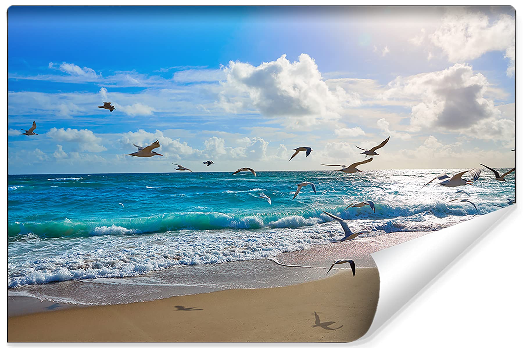 Muralo Carta da Parati Adesiva Spiaggia, Mare, Paesaggio, Onde - 460x300 cm | Fotomurale adesivo ad alta definizione, si stacca e si attacca senza colla, riposizionabile, arredo moderno per soggiorno e