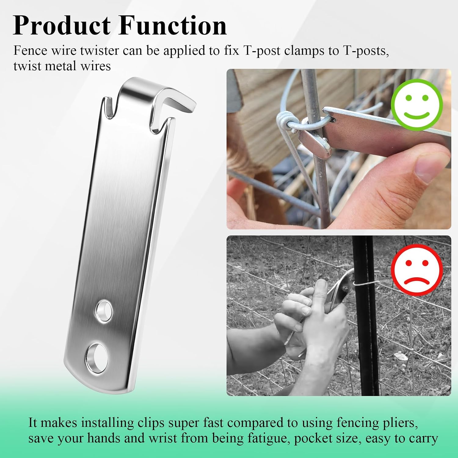 6 Pcs Fence Wire Twister for T-posts, Barb Wire Twisting Tool, 2 Holes image 4