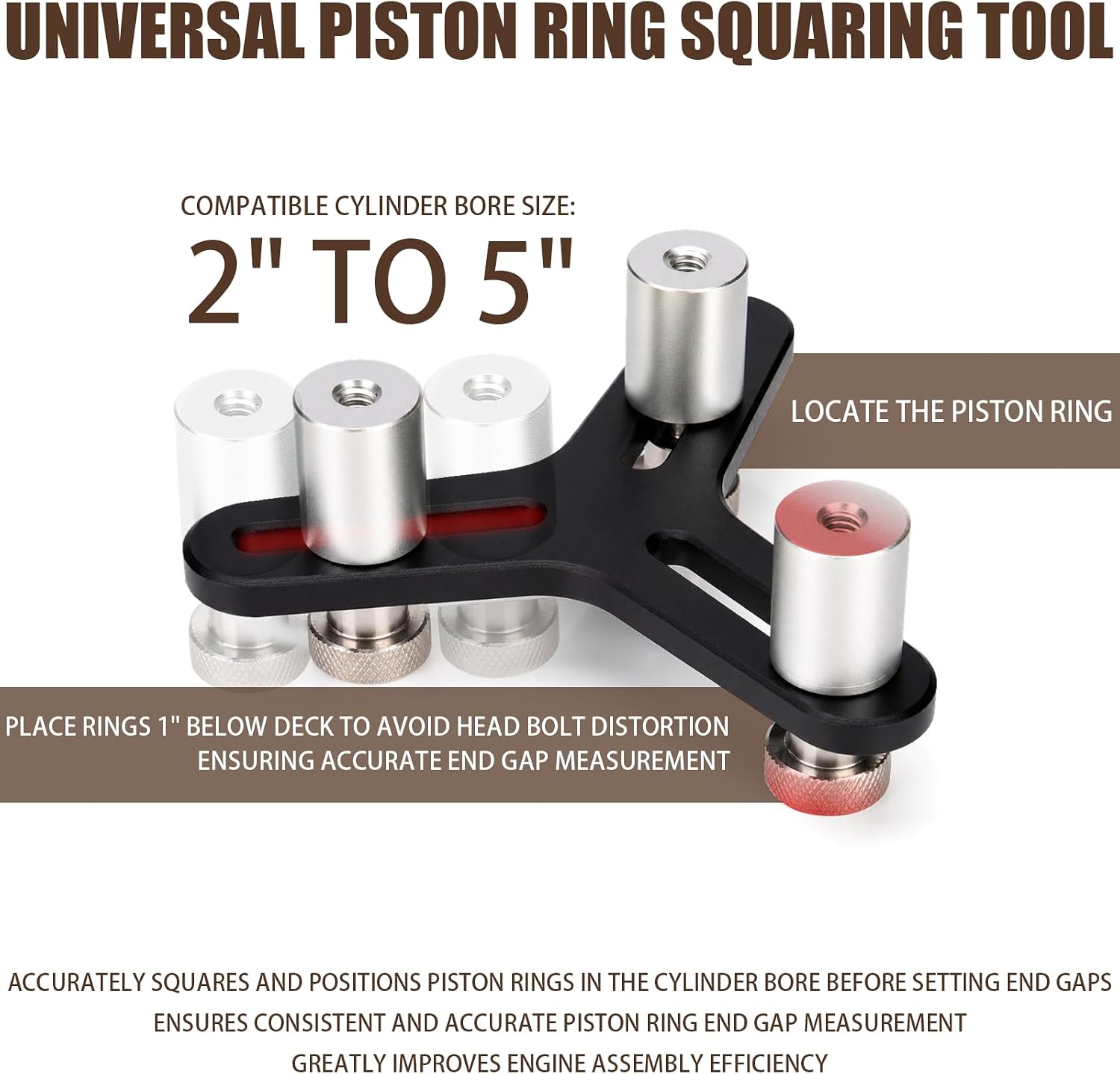 4-in-1 Piston Ring End Gap Tool Kit with Manual Filer & Extra Abrasive Wheel, Installer Pliers, Squaring Tool, Feeler Gauge, for 2"-5" Cylinder Bores, Engine Repair Tools with Storage Bag