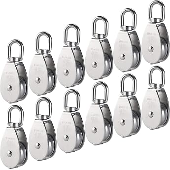 12 pieces 15 mm pulleys M15 pulley single set in 304 stainless steel pulley single set shells pulley roller for ropes for indoor and outdoor use - load capacity 35 kg
