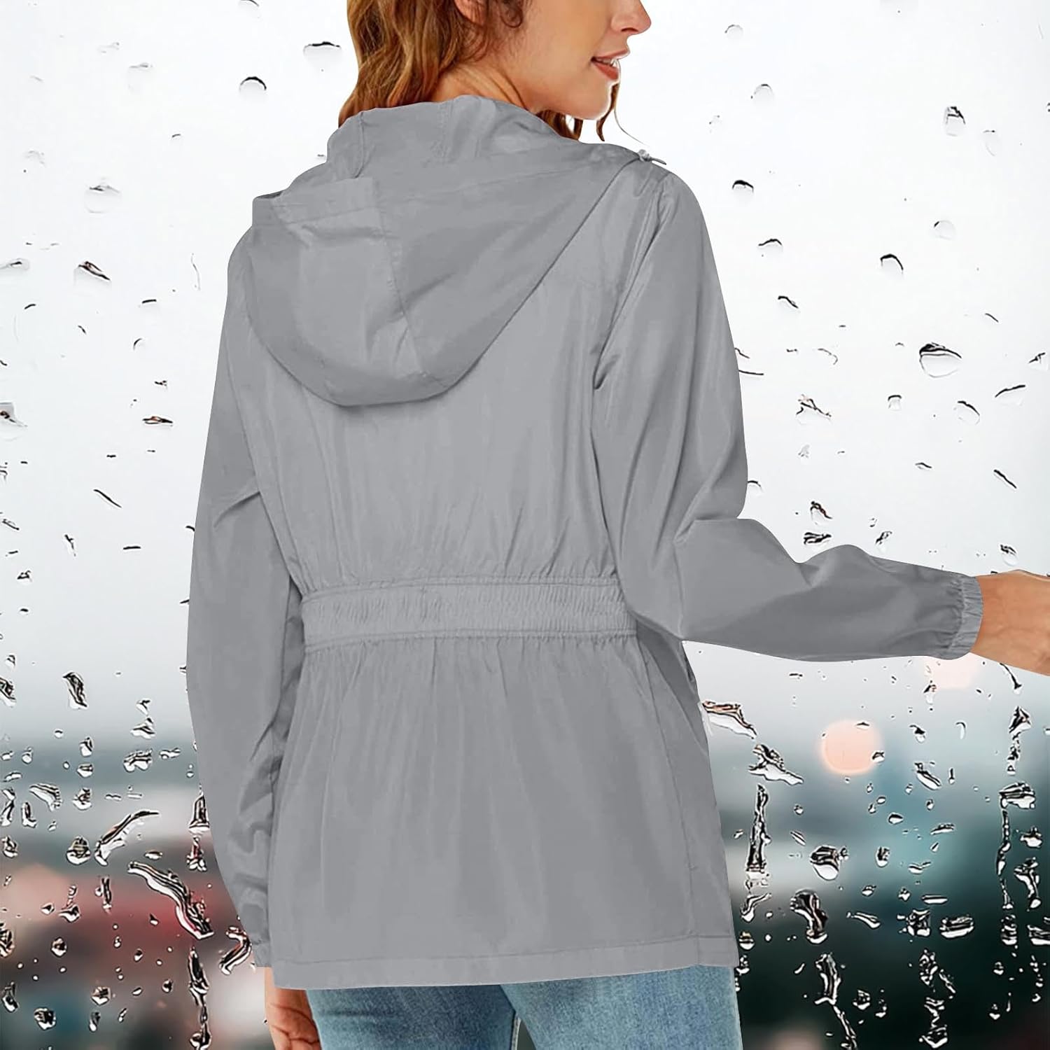 Womens Rain Jacket With Hood Packable Lightweight Waterproof Raincoat Windbreaker Jackets with Pockets