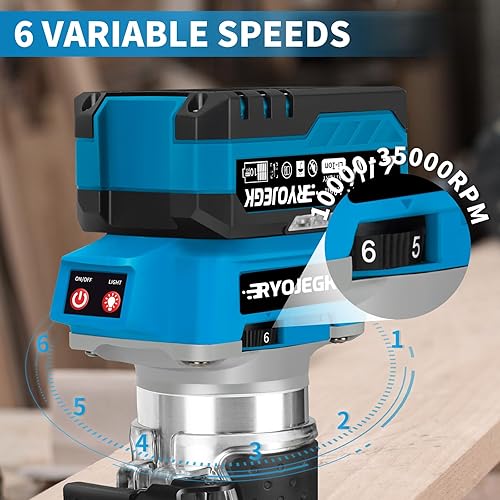 Miniatura 3 de Herramienta de enrutador de madera inalámbrica, enrutador de palma sin escobillas de 21 V con batería de 2 x 4.0 Ah, enrutador compacto de 6