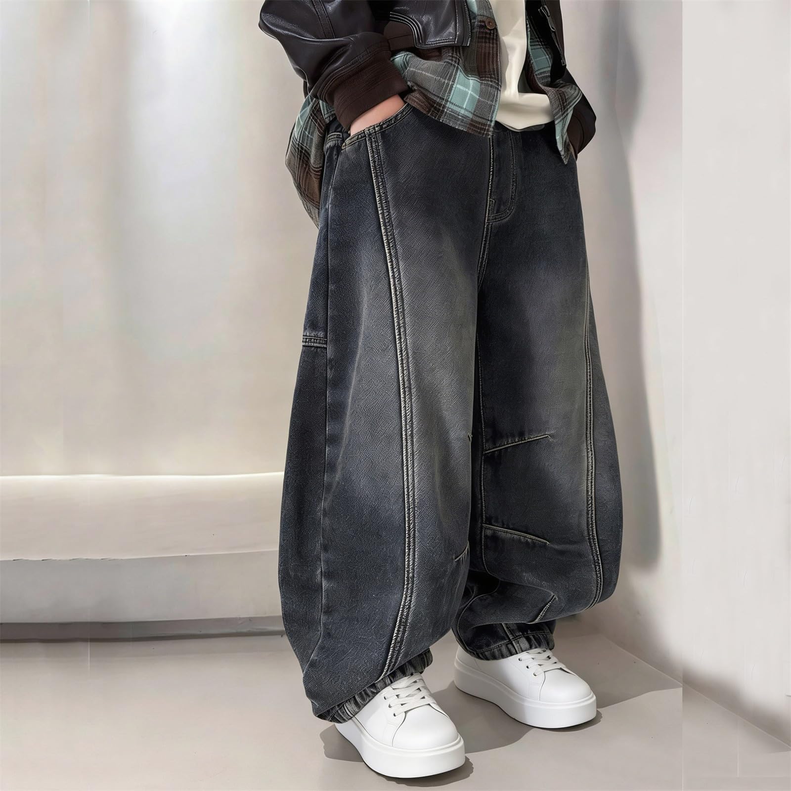 Genérico Pantalon Vaquero Niño - Pantalones Vaqueros para Niños Cálidos Y Gruesos Informales con Interior Suave para Invierno