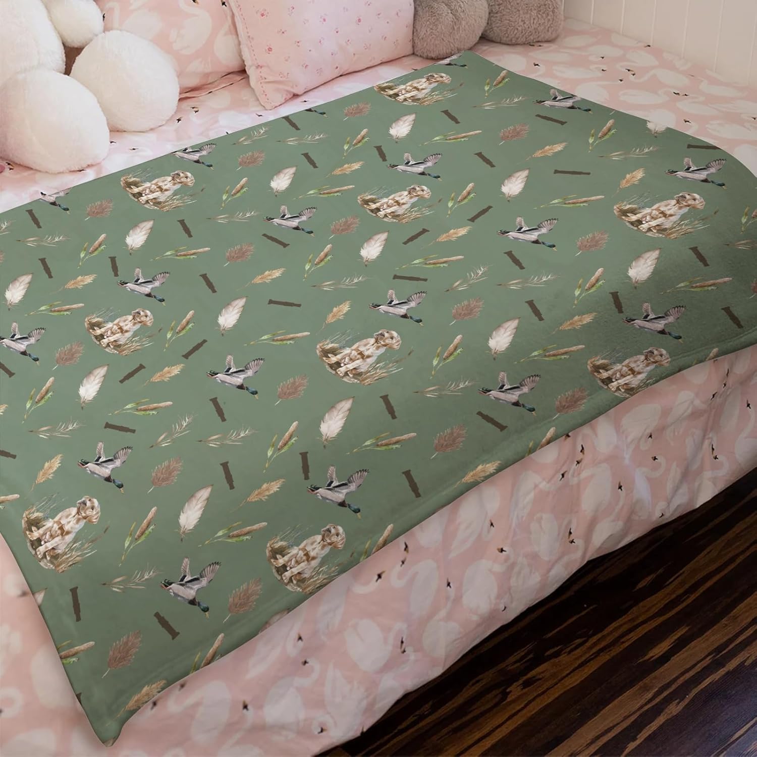 Wild Duck Hunting Hunter Baby Blanket for Girl Boy Mallard Duck Reeds Feathers Swaddle Blanket Wild Animal Receiving Blanket Soft Flannel Newborn Toddler Nursery Crib Bed Blanket Green 60x80