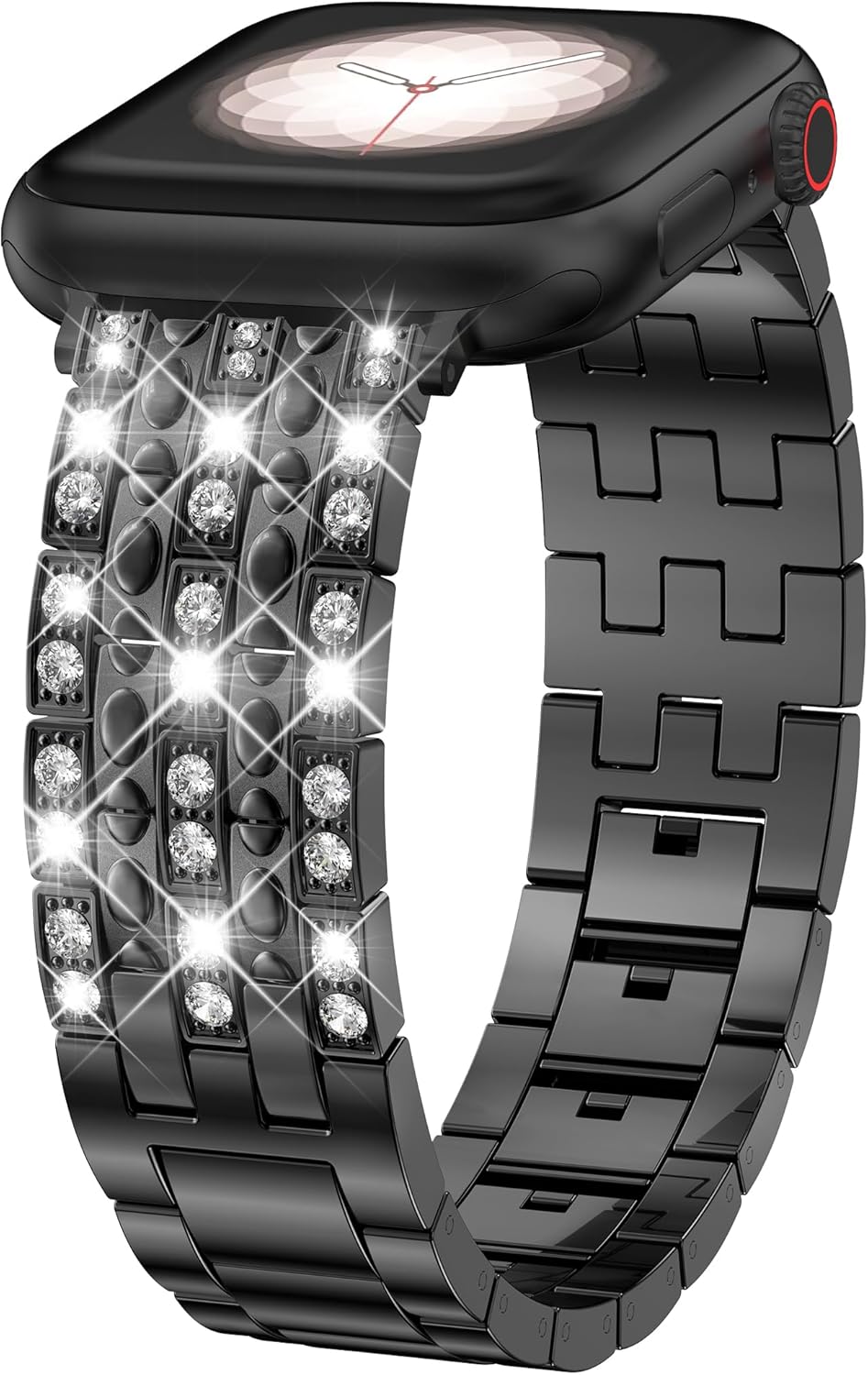 W-RARA Bling Diamond Metal Band Compatible with Apple Watch Bands for Women 38/40/41/42/44/45/46/49mm, Sparkle Luxury Elegant Embossed Design Dressy Strap for iWatch Series 11 10 9 8 7 6 5 4 SE Ultra 3 2 1