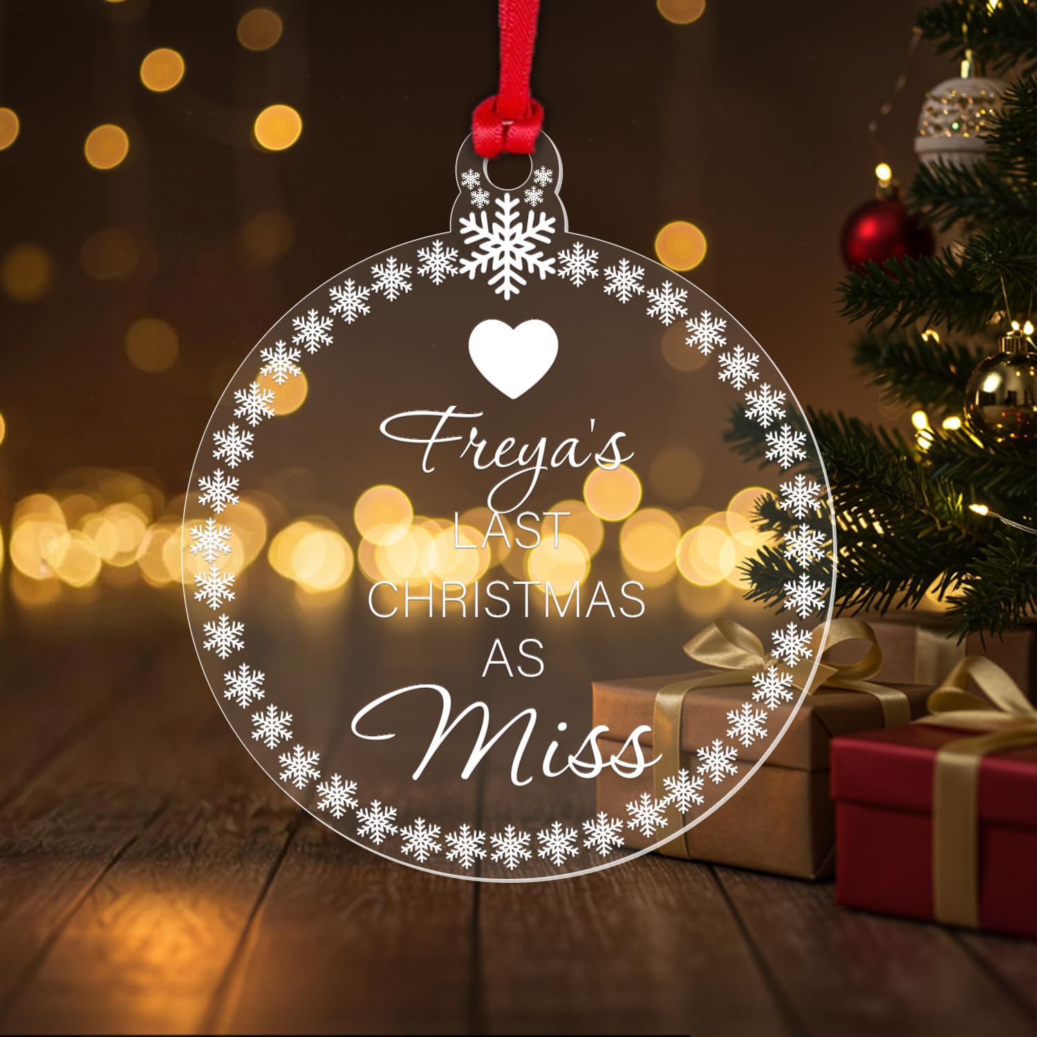 Personalised Last Christmas As Miss Bauble Xmas Tree Decoration Engagement Gift
