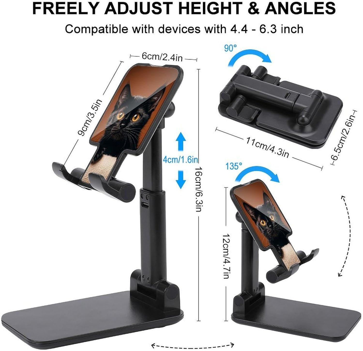 Cute Peeping Black Cat Folding Cell Phone Stand, Portable Phone Holder image 2