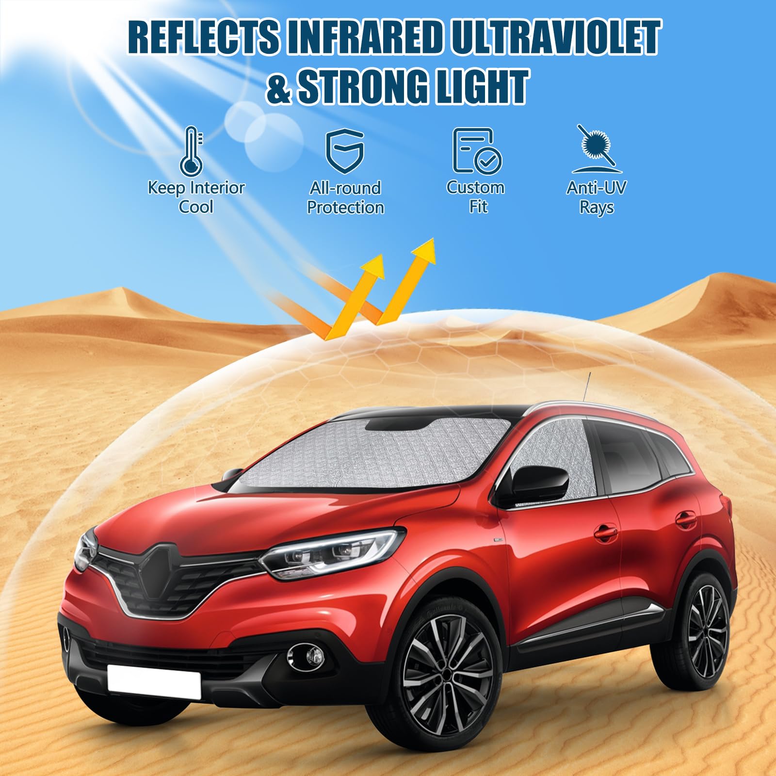 Parabrezza Compatibile con Renault Kadjar 2015-2022, 3 Pezzi Parasole Interna Auto, Visiere Impermeabile e Pieghevole