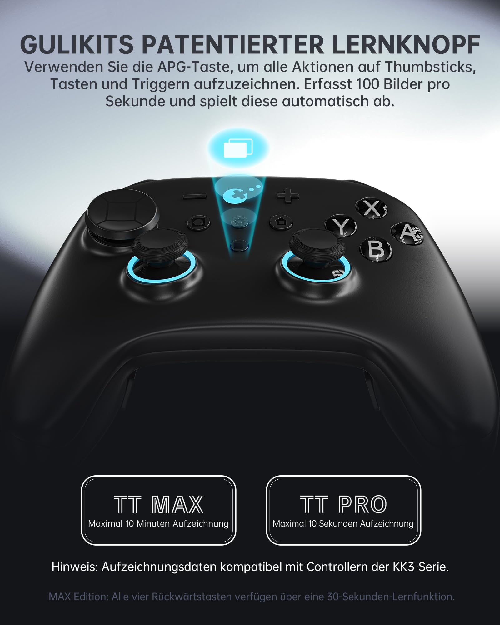 GuliKit TT Max Wireless Controller für PC, Android, iOS, Switch 1/2, TMR Joysticks, Aufweckfunktion und Abnehmbare 4 Metall-Rücktasten (Schwarz, TT MAX)