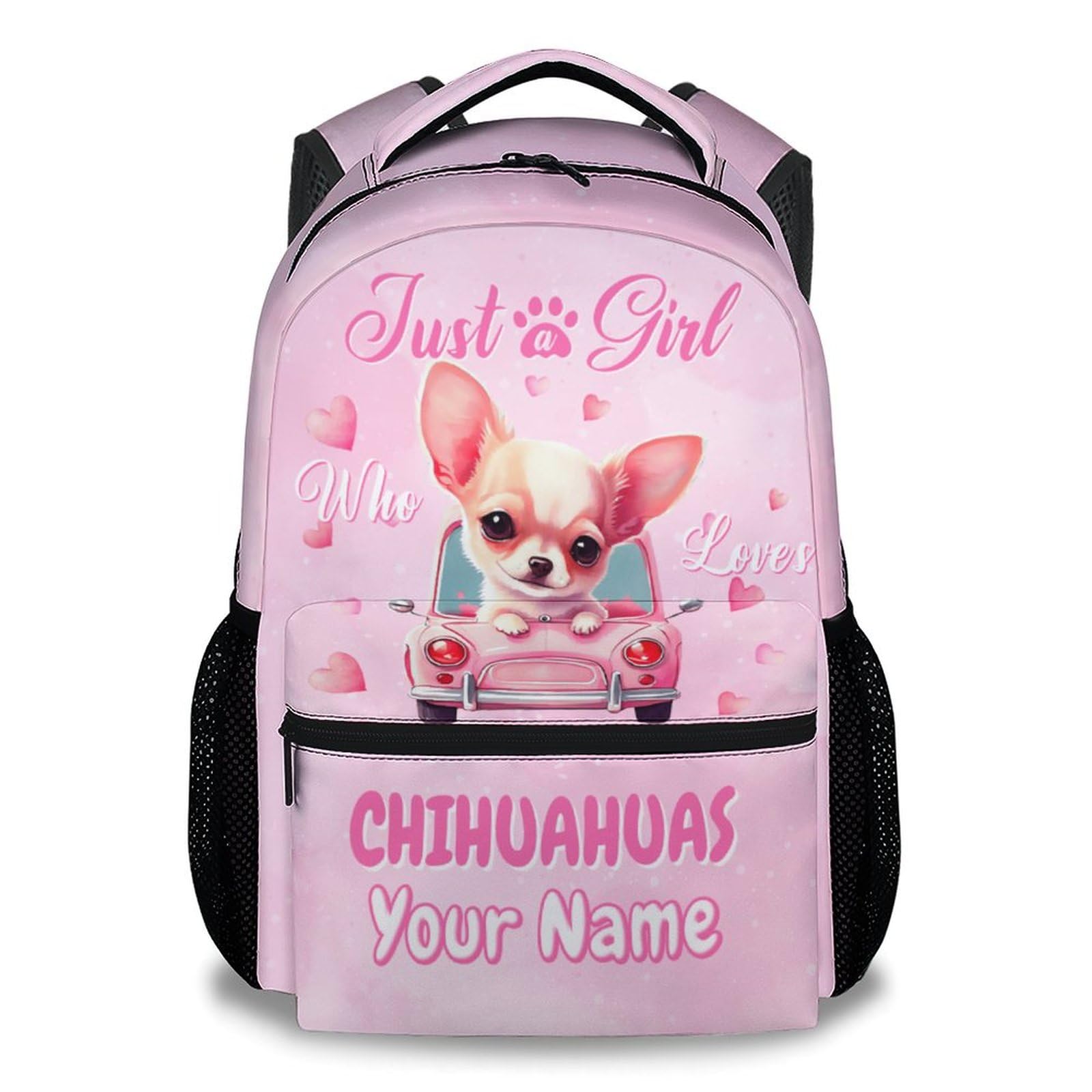 UNIKITTY Girls Backpack for School - Custom Backpack for Kids - Personalized Chihuahua Schoolbag with Name - 17 Inch Girls Bookbag for Kindergarten