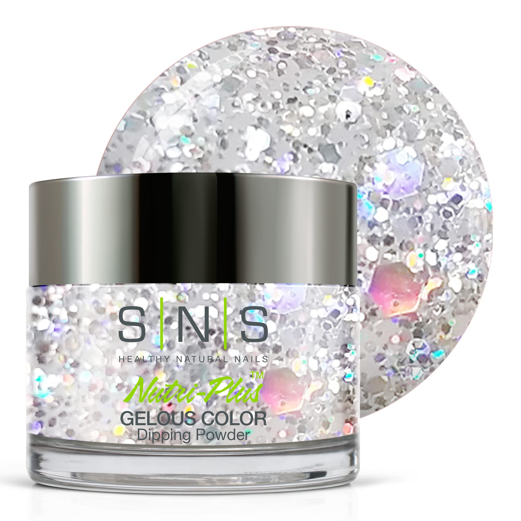 SNS Nail Dip Powder, Gelous Color Dipping Powder - Graceful Swans (Metallics/Silver, Glitter) - Long-Lasting Dip Nail Color Lasts up to 14 days -