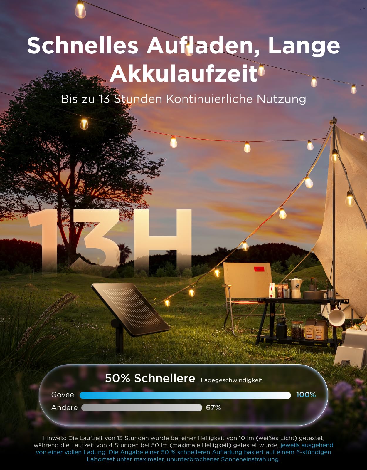 Govee Solar Lichterkette Outdoor 10m, RGBICW mit 16 Millionen Farben | 112 Szenenmodi, App-Steuerung, nur Bluetooth, 8 dimmbaren splitterfreien LED-Lampen, 50lm, IP67 für Balkon, Garten, Camping