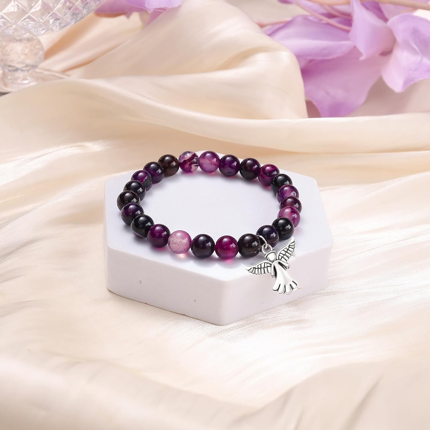 Sympathy Gifts for Loss of Loved one Memorial Healing Remembrance Condolence Grief Present for Women Pink Beads Bracelet With Angel Wings - Image 6