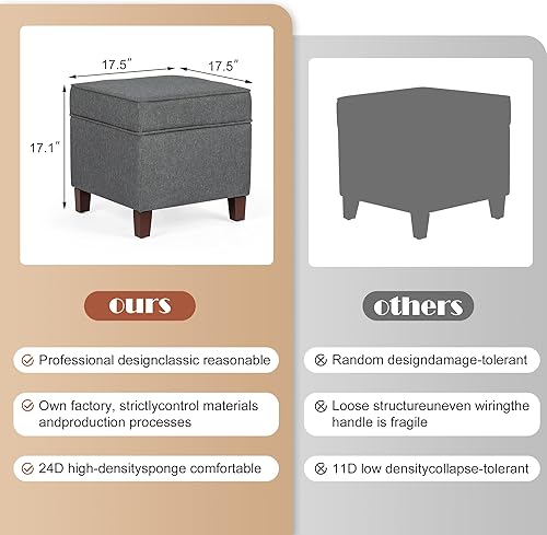 Miniatura 3 de Adeco Baúl y reposapiés - Banco de almacenamiento de asiento cuadrado otomano, gris