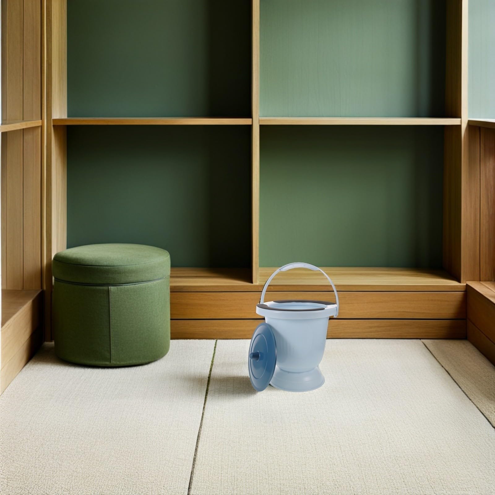Tragbarer Toiletteneimer mit Deckel aus Kunststoff Auslaufsicherer Urinbehälter für Senioren und Behinderte Unisex Design für Indoor und Familienumgebung Blau