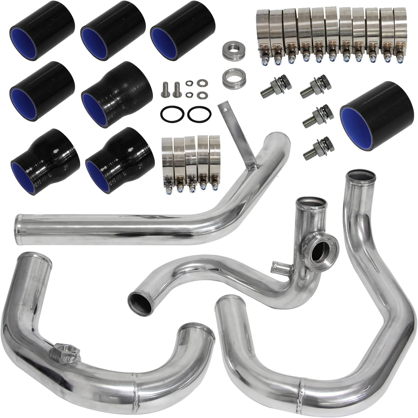 Front Mount Intercooler Charge Pipe Kit for Volkswagen VW Jetta Golf GTI GL/GLI/GLS MK4 1.8T 1.8L 98-05 Engines FMIC Bolt On (silver-black)