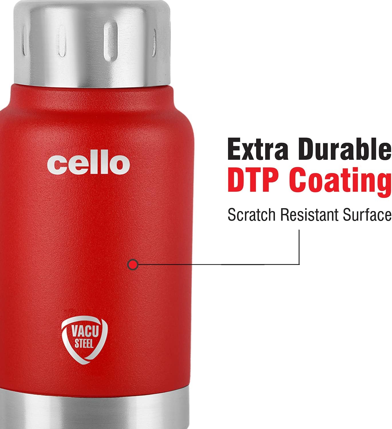 CELLO Duro Top Insulated Stainless Steel Flask 180ml Red | 24 Hours Hot and Cold Double Wall Vacuum Insulated Leakproof Spillproof Thermosteel Screw Cap Travel Flask Bottle For Water Tea Coffee & Soup
