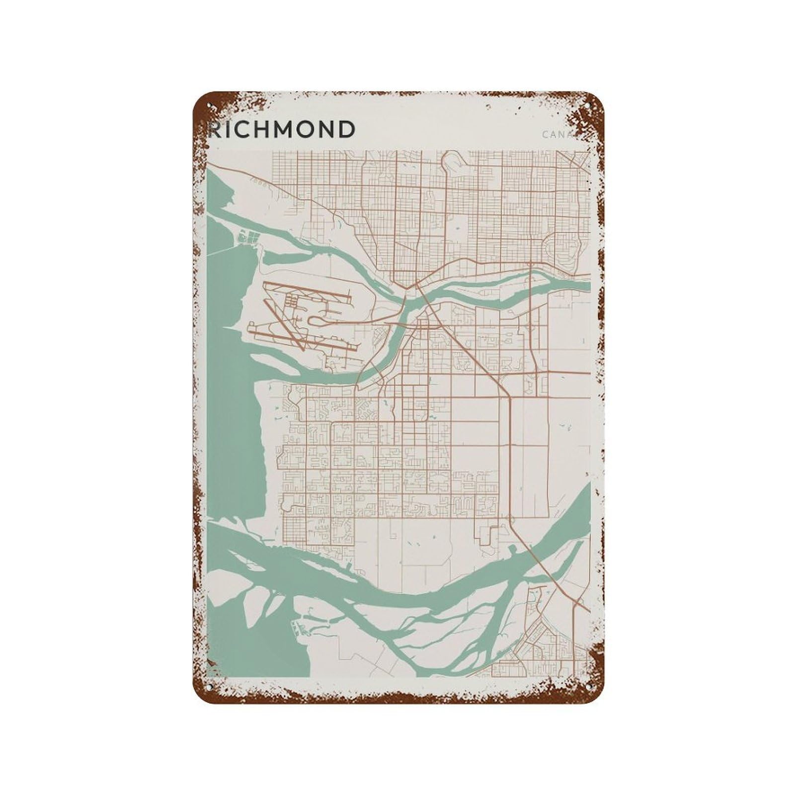 xiaoxiaoshen Richmond Map Canada British Columbia Wall Decor Art Metal Tin Poster Modern Home Decor Art Home Bar Shop Decorations Vintage Sign 30x20cm