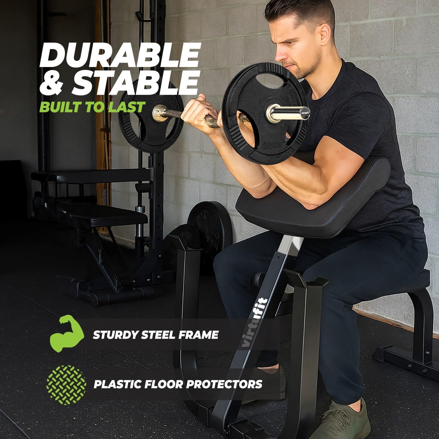 VirtuFit Preacher Curl Station – Verstellbare Curlbank mit Armstütze, Bizeps- & Armtrainer, stabile Hantelbank für Zuhause