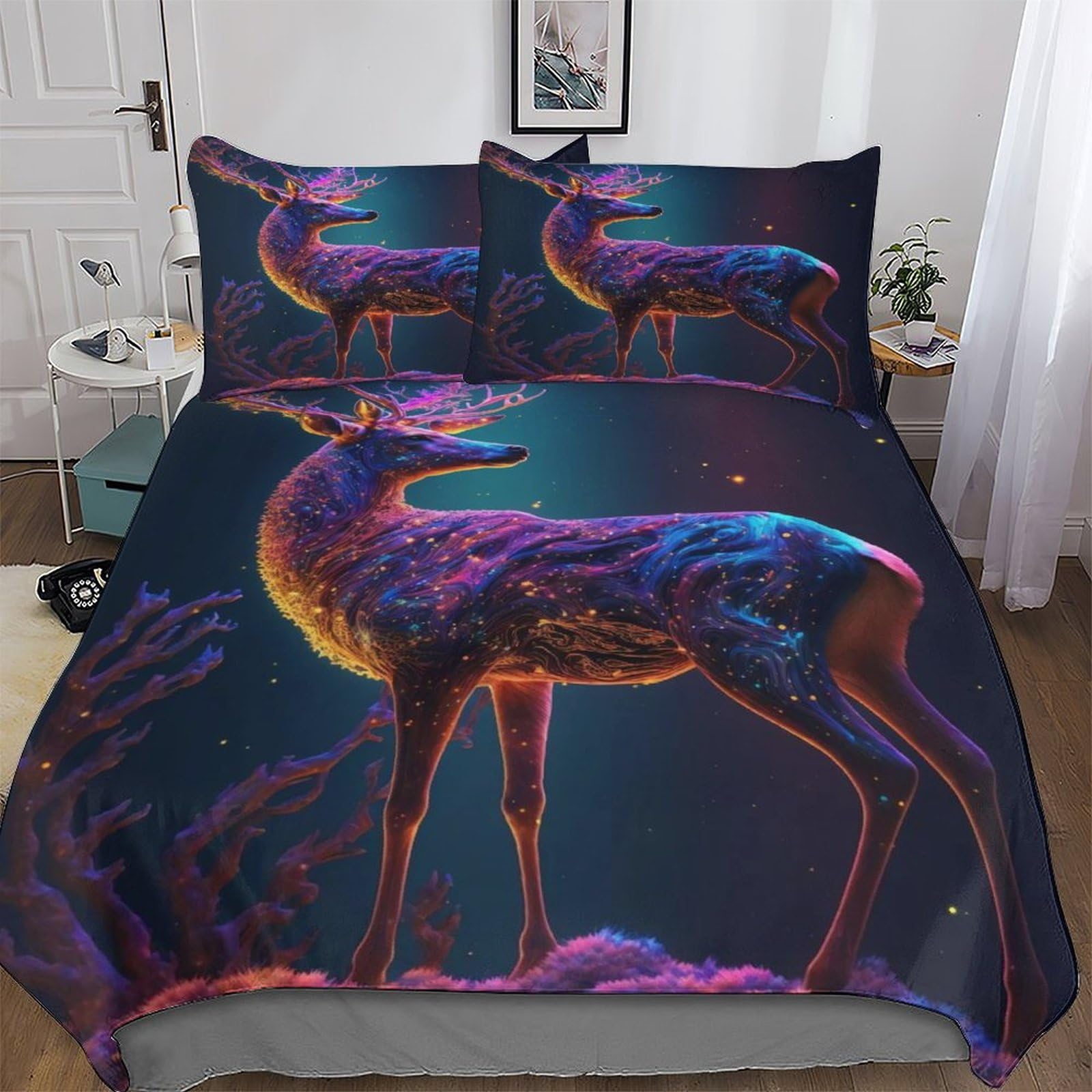 Parure de lit cerf 200x200cm en microfibre de coton 3D au toucher ultra doux