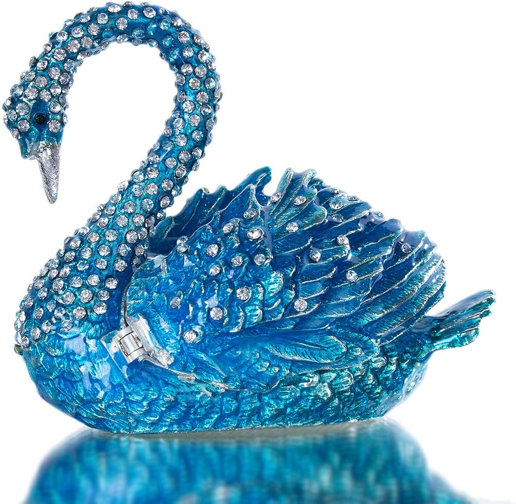 YU FENG 3.5inch Blue Swan Animal Jewelry Trinket Box Hinged Collectible Figurines for Home Decor Christmas Gift
