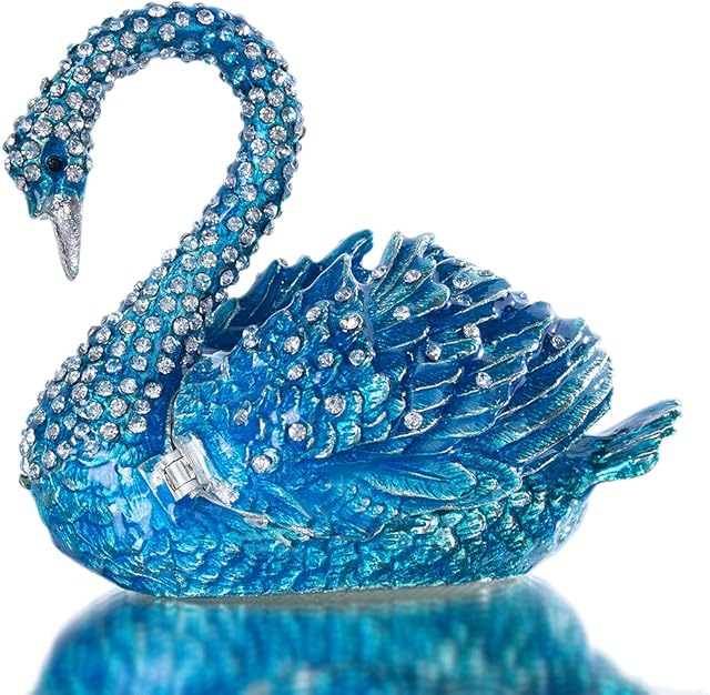 YU FENG Blue Swan Animal Jewelry Trinket Box Hinged Collectible Figurines for Home Decor
