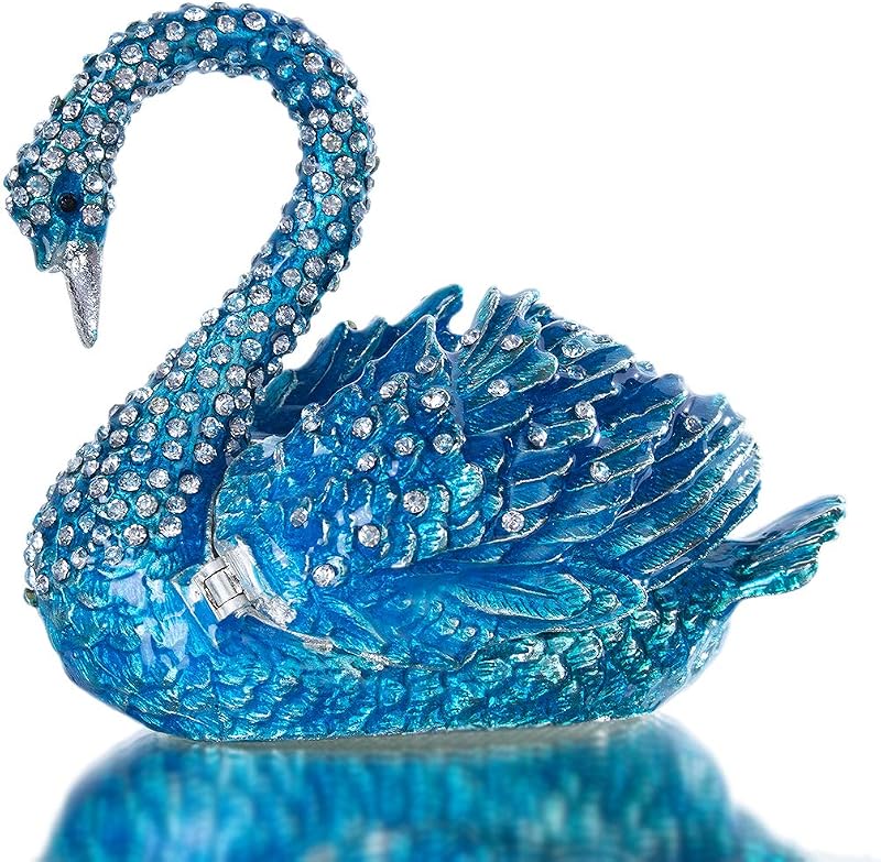 YU FENG 3.5 Inch Blue Swan Trinket Box, Hinged Jewelry Box Figurine Decor | Elegant Swan Design, Enamel Finish With Crystal Accents, Jewelry Storage Organizer, Decorative Collectible, Gift For Women
