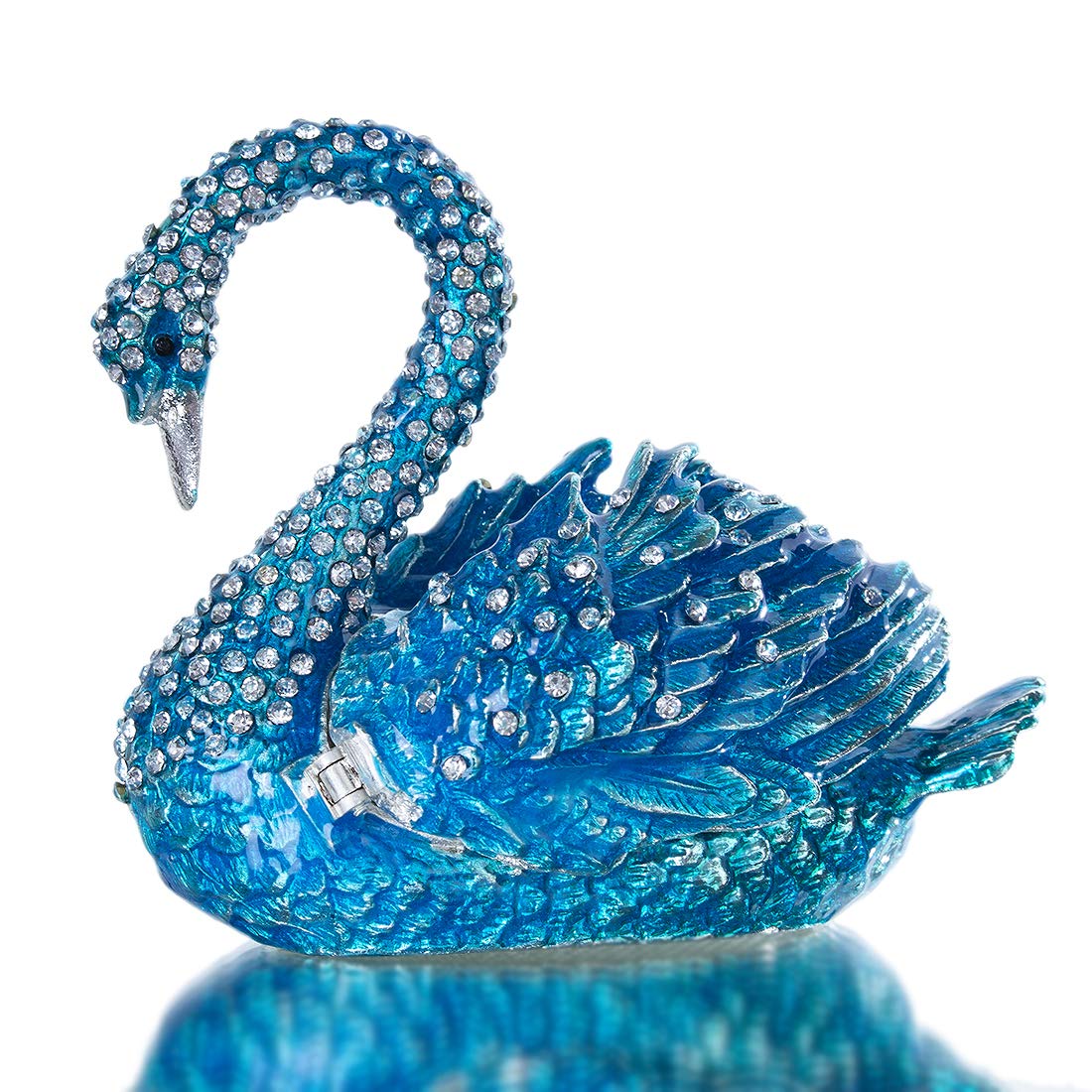 YU FENG Blue Swan Animal Jewelry Trinket Box Hinged Collectible Figurines for Home Decor