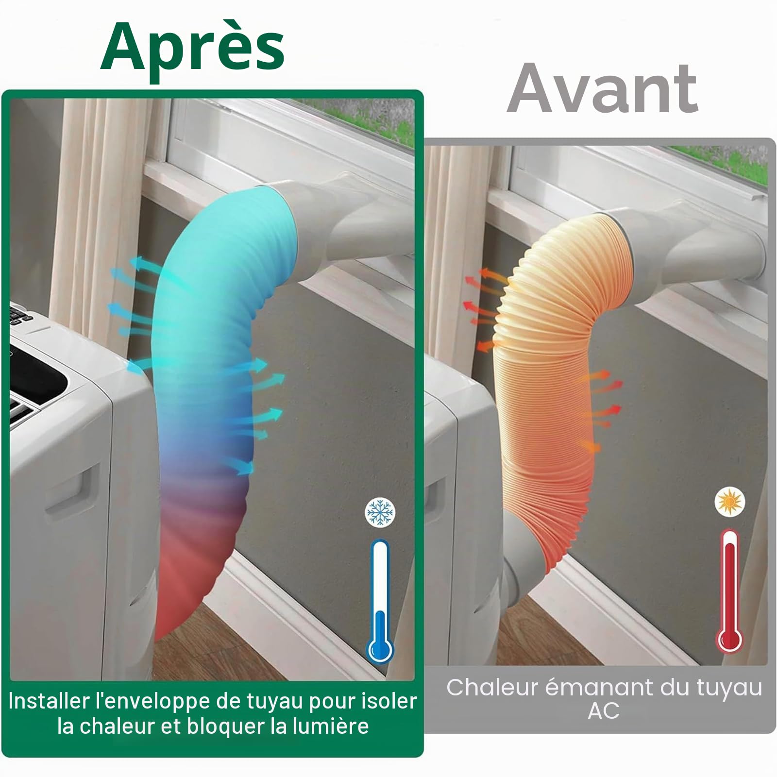 150 x 50 cm - Tuyau d'évacuation d'air - Accessoire pour climatisation portable - Housse de protection pour climatisation - Housse de protection pour climatisation et 5,9"