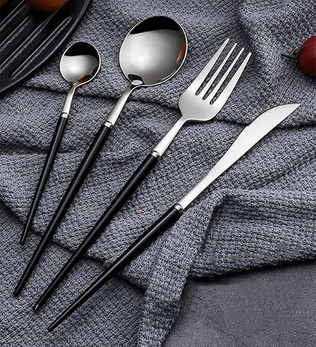 Juego de cubiertos negros para 16 cubiertos, 64 piezas de acero inoxidable 1810, moderno, para el hogar, cocina, boda, restaurante, para comer,
