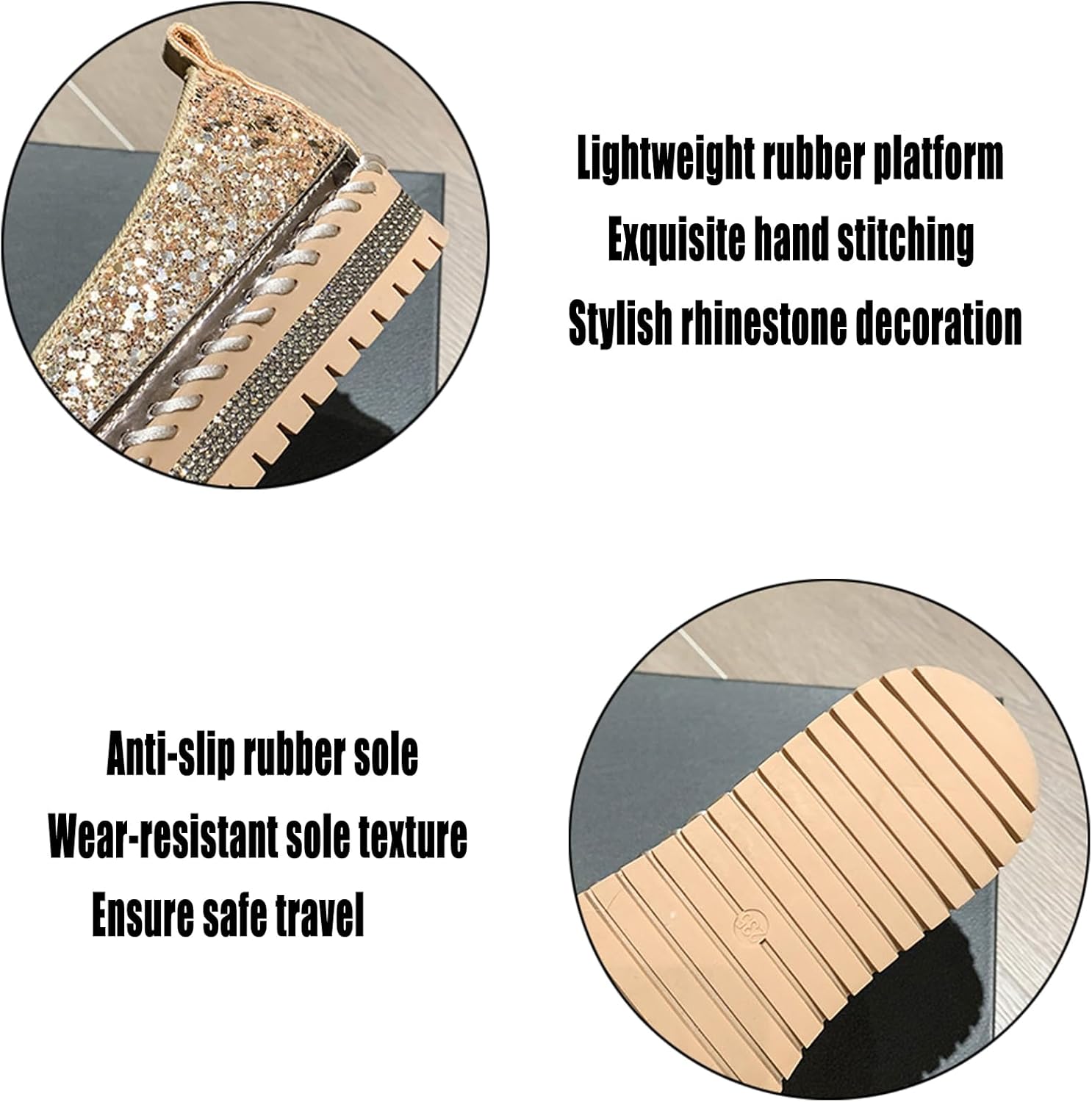 AMAZIDEAL Women's Rhinestones Glitter Bow Platform Loafers,Fashion Casual Slip-On Sequin Shiny Sneaker,Comfort Low Top Increase Height Walking Shoes - Image 5