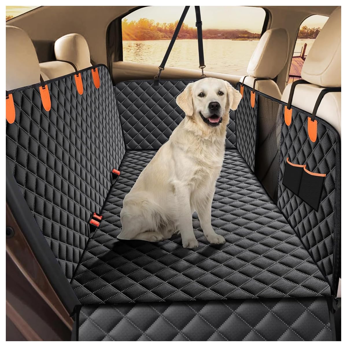 XATHKJOE Dog Car Seat Cover for Mercedes GLC Coupe C253 2015–2023, Waterproof Dog Hammock for Car Back Seat, Heavy Duty Scratchproof Pet Seat Protector with Side Flaps,Orange