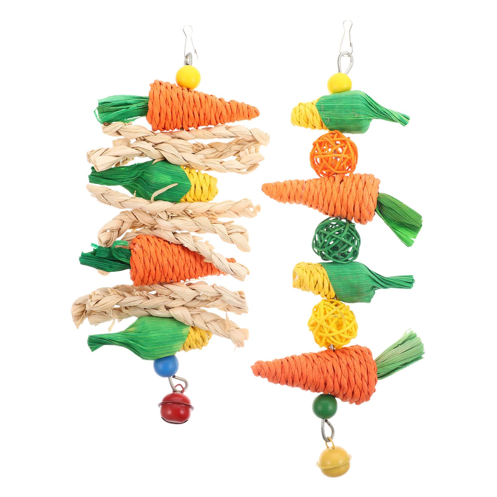 PATKAW 2pcs Bunny Chew Toys Straw Woven Carrot Rabbit Toys Natural Hamster Molar Teeth Cleaning Toys Hanging Cage Molar Toys for Small Animal Hamster Guinea Pigs Gerbils