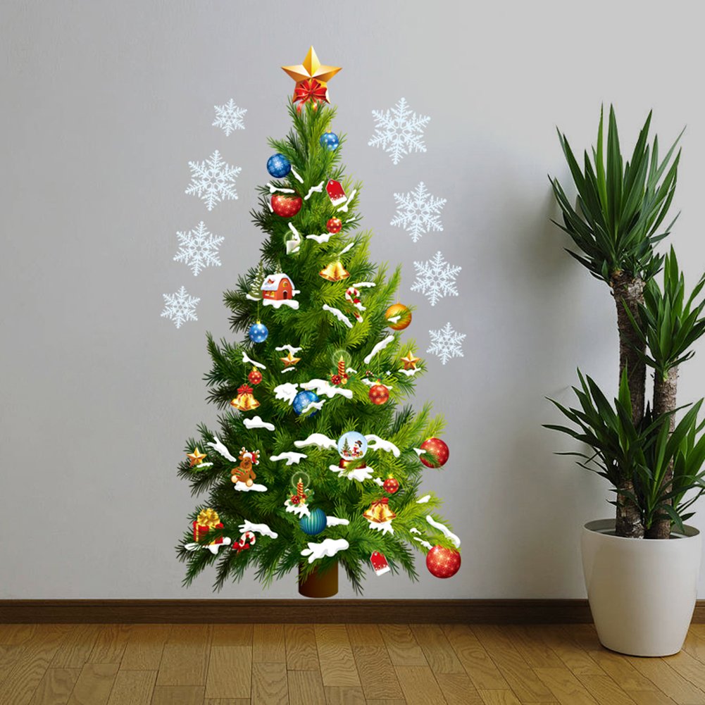 Chinatera Vinilo adhesivo extraíble, decoración de pared, decoración del hogar, árbol de Navidad, tamaño grande