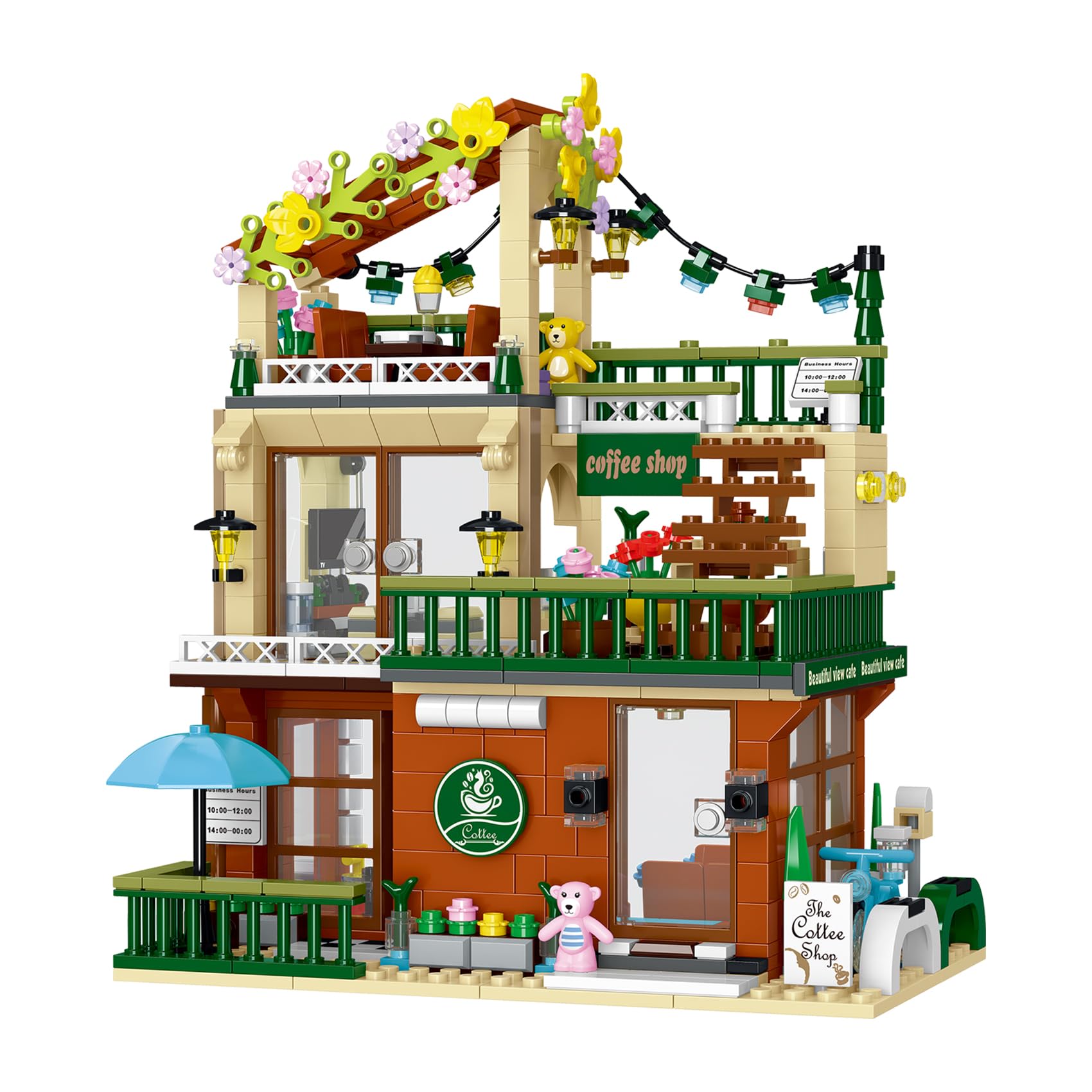 Geniteen Building Blocks Set, 3-in-1 Cafe Shop 875PCS MOC Creative House Model DIY Toy, Street View Building Toy for Teens Adults