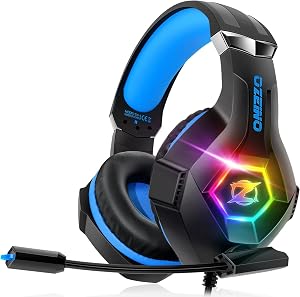 Ozeino Gaming Headset for Ps5 Ps4 PC, Over Ear Gaming Headphones with Noise Cancelling Microphone RGB Light, Deep Bass Stereo Sound Headset for Xbox Series X/S, Switch, Laptop, Mac, Phone
