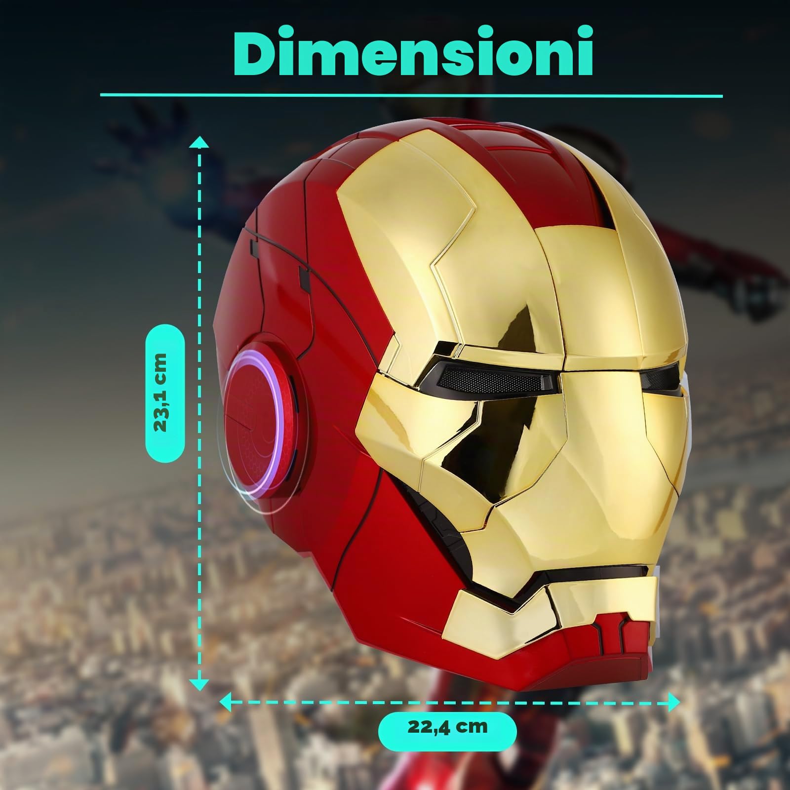 Iron-Man MK 5 - Casco elettronico indossabile: con controllo vocale e telecomando, occhi LED ed effetti sonori, perfetto come oggetto di scena e figura di supereroe per adulti collezionisti, regalo