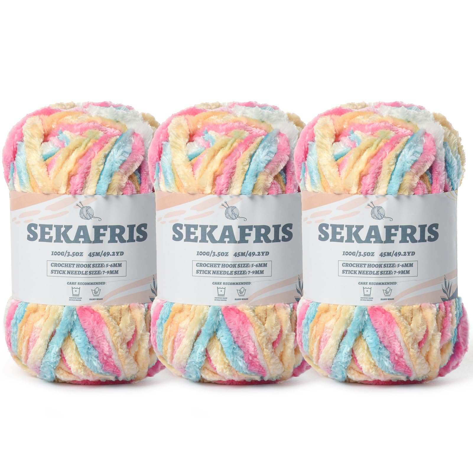 Chenille Velvet Soft Yarn Candy Color 3 Pack
