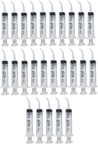 Paquete de 25 jeringas estériles dentales desechables de 12 cc para riego dental con punta curva, limpiador bucal con chorro de amígdalas