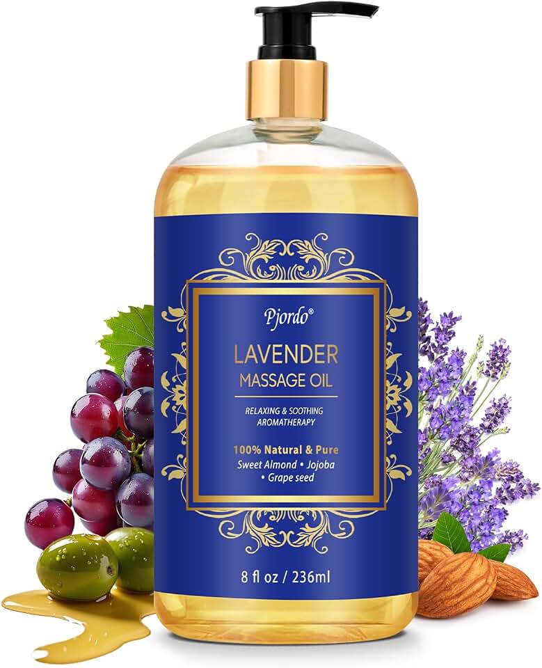 Pjordo Óleo De Massagem Aromática De Lavanda Acalmar, Suavizar E Relaxar, Óleo Natural Para Massagem Corporal Com Jojoba E Amêndoas Doces, Não Mancha E Não Pegajoso, Presente De Spa Para Ela E Ele