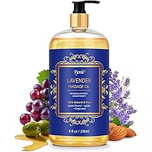 Pjordo Aromatherapy Lavender Massage Oil for Calming, Soothing &amp; Relaxing, Natural Body Massage Oil for Massage Therapy with Jojoba &amp; Sweet Almond, No Stain &amp; Non-Sticky, Spa Gift for Her Him