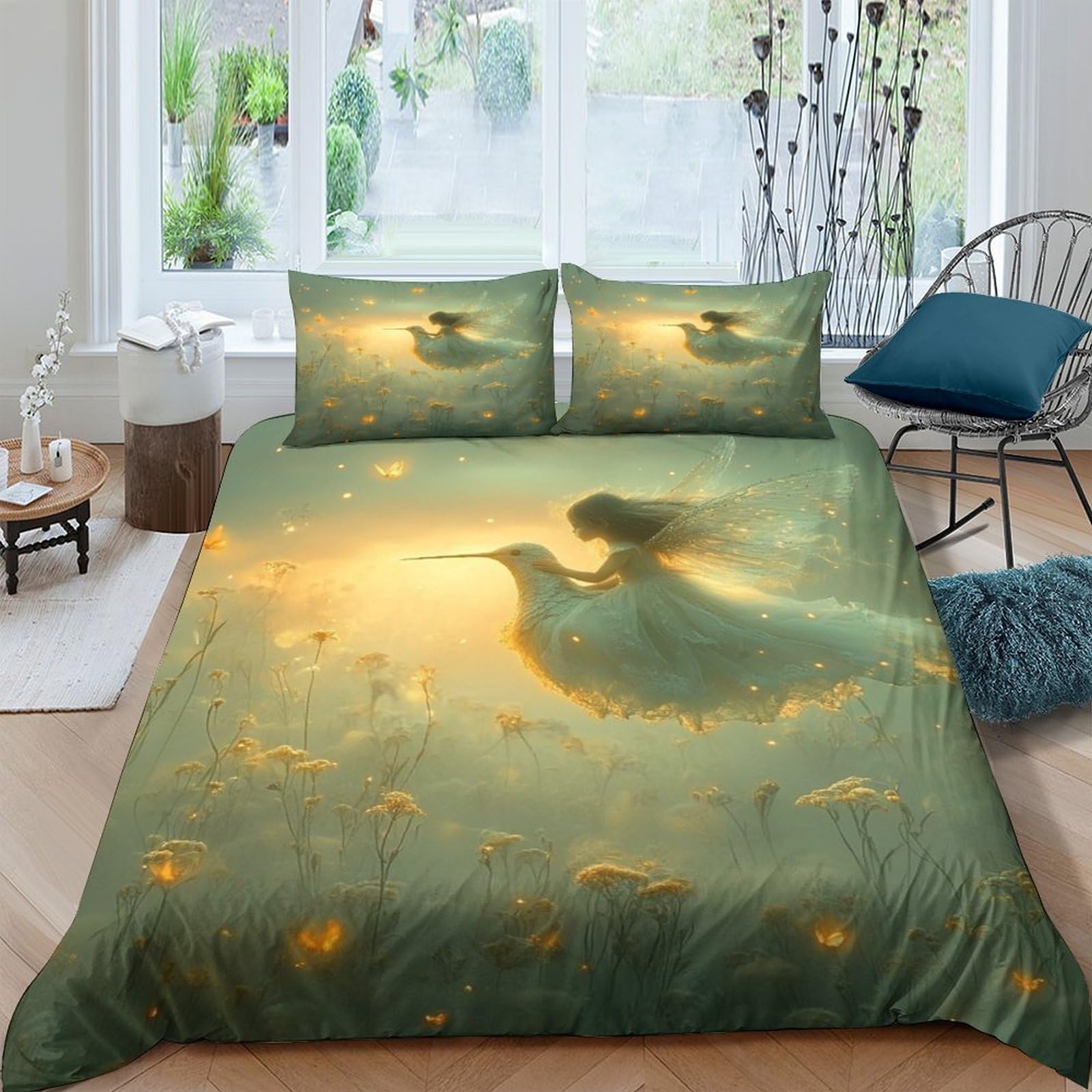 Ctjqhvkz Style-8 3D Printed Dreamy Bird Fitted Sheet Microfiber Soft Art Bedroom Decor Firefly Mattress Cover For Home Dorm Single（135X200cm）
