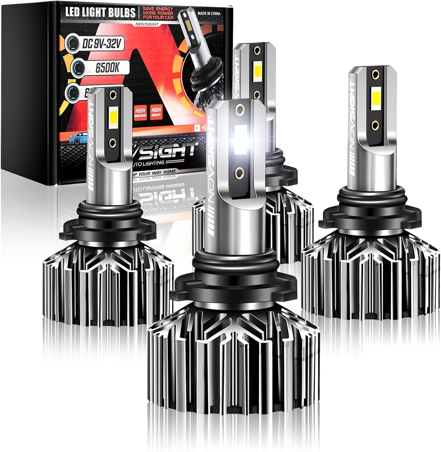 Exclusive Special NOVSIGHT 9006/HB4 Low Beam 9005/HB3 High Beam, 24000LM 120W Super Bright Headlight Bulbs Combo, 300% Brighter Halogen Replacement LED Headlights Conversion Kits, 6500K Cool White, Pack of 4