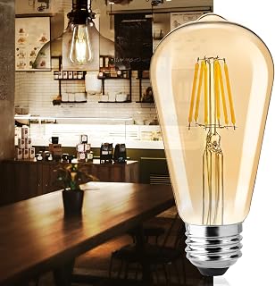 LED Edison Bulbs, 6 Packs 500 Lumen 6W Dimmable LED Light Bulb 60 Watt Equivalent, E26 E27 Vintage Antique Amber Tinted Glass Light Bulb, 3500K-4000K Neutral White Soft White Bulb for Home Decorative