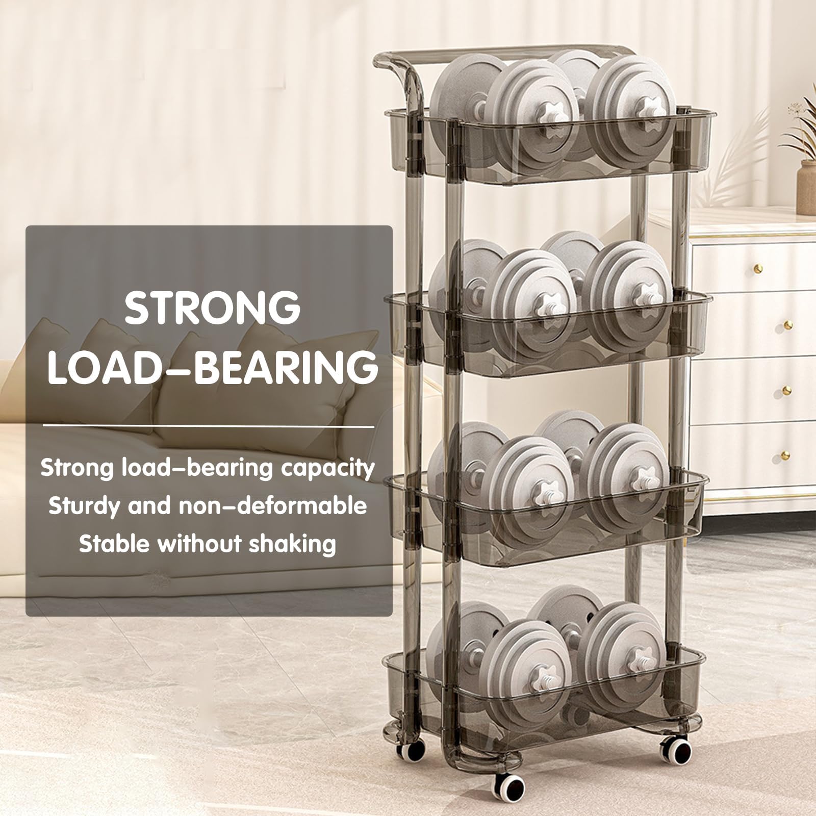 SDdPulse Carrello portaoggetti multifunzione con ruote bloccabili, per cucina, bagno, casa e ufficio, scaffale mobile per una facile organizzazione, 4 ripiani, trasparente, 4 ripiani