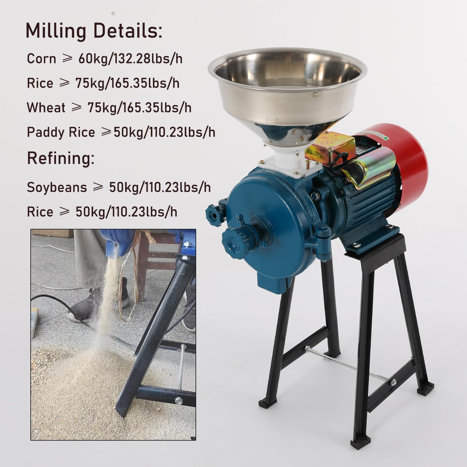 Elektrisch Getreidemühle 50-75 kg/h Kornmühle,2200W Schrotmühle Zerkleinerer Grain Mill,Hausgebrauch Elektrischemühle Maschine für Mais Reis Weizen Paddy-Reis